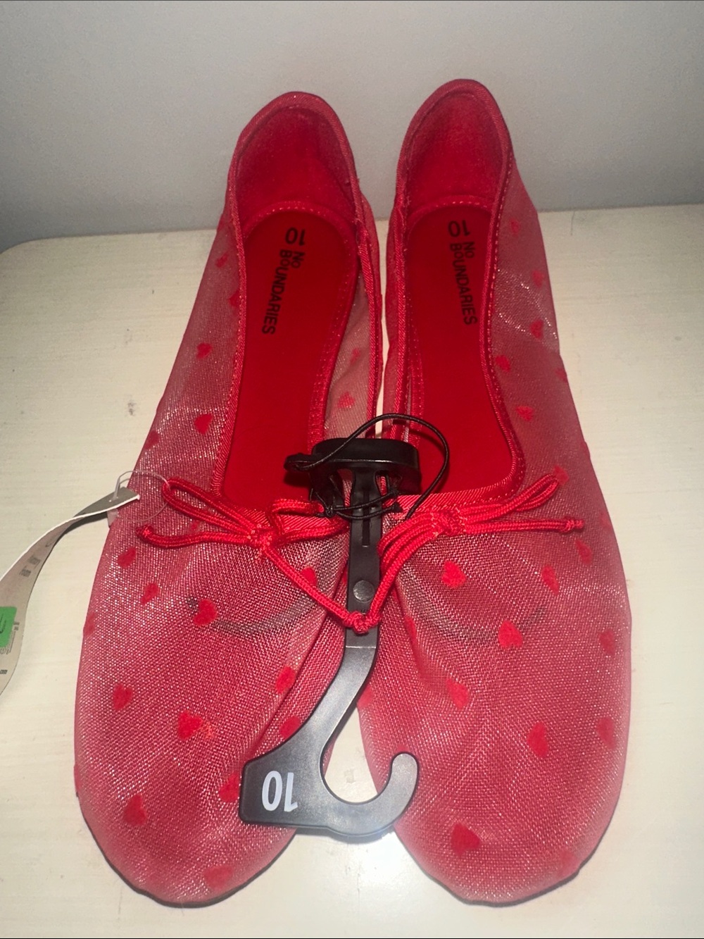No Boundaries New Memory Foam Red Heart Valentines Day sheer Ballet Flats